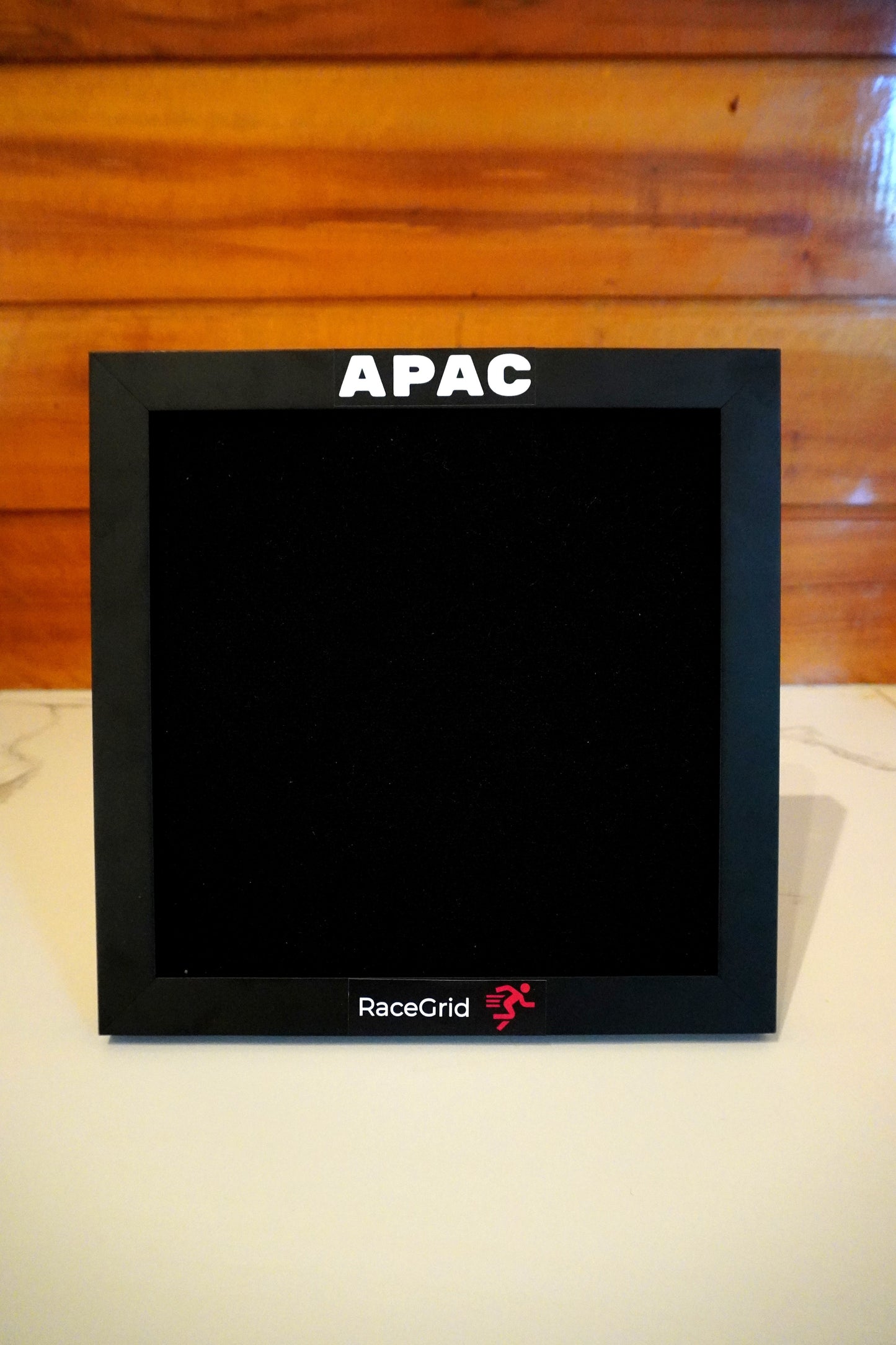 RaceGrid premium timber HYROX patch display frame 8x8 holds 6 patches